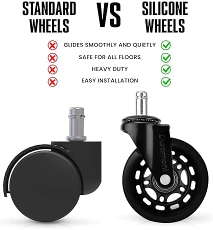 Office Chair Wheels - Set of 5 Rollerblade-Style Caster Wheels, Smooth & Quiet Rolling, Protects Hardwood Floors & Carpets, Universal Fit, Durable and Long-Lasting - Black