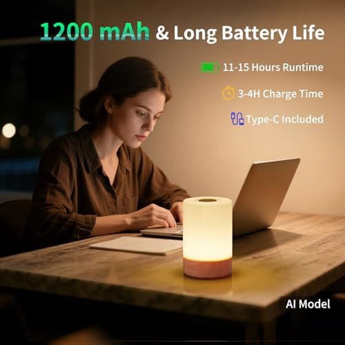 Night Light, Touch Bedside Table Lamp, Remote Control Dimmable Desk Lamp with RGB Color Changing, Portable Table Bedside Lamps for Bedroom, Living Room