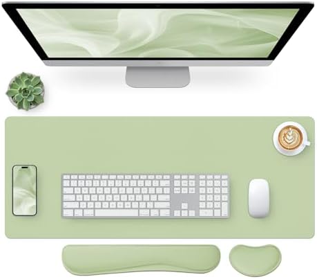 Bloss Desk Mat with Stitched Edges, 27.6" x 13.8" Green Mat + 2 Wrist Rest