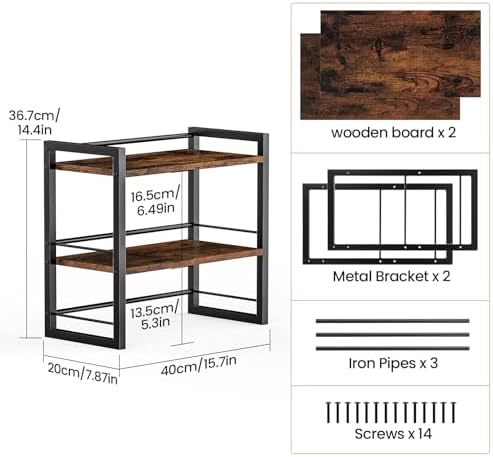 Office Desk Shelf Organizer, Wood Desktop Bookshelf Supplies Storage Rack, Shelf for Top of Desk and Dresser (Brown-2 Tier)