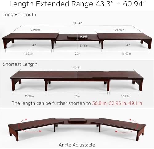 Nnewvante Bamboo Monitor Riser, 60 inch Upgrade Height Large TV Riser