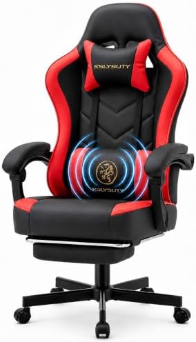 Office Desk Computer Gaming Chair for Adults, Ergonomic High Back Gamer Chair with Massage and Pocket Spring Cushion, Swivel Comfy Video Game Chairs with Footrest and Lumbar Support (Black Red)