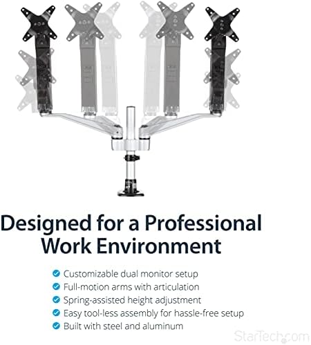 StarTech Desk Mount Dual Monitor Arm 30in, Articulating, Silver (ARMDUAL30)