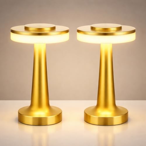 Riakrum 2 Pcs LED Cordless Table Lamp Bulk Rechargeable,Gold