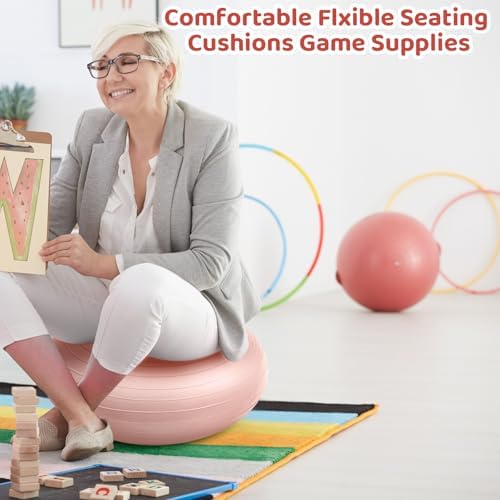 Lewtemi 1/2/3 Pcs Flexible Seating for Classroom Elementary 20 Inch Yoga Ball Chair for Kids Wobble Chair for Sensory Kids Large Donut Ball Seats with Inflator for School Office