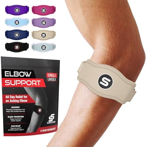 Sleeve Stars Tennis Elbow Brace for Men & Women, Fits 9"-23" (Single/Beige)