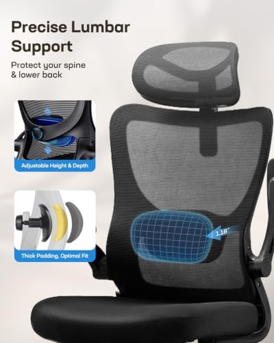 HUANUO Ergonomic Office Chair, High Back Computer Desk Chair with Adjustable Lumbar Support and Headrest, Comfy Gaming Chair with 3D Armrests, Home Office Rolling Chair, Max Load 300 lbs, Pack of 2