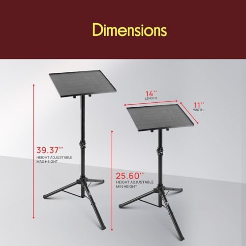 PYLE-PRO Universal Laptop Projector Tripod Stand - Computer, Book, DJ Equipment Holder Mount Height Adjustable Up to 39.37” w/ 14” x 11” Plate Size -for Office, Home, Stage, Studio, DJ Racks Holder
