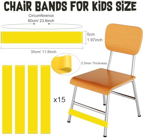 PLULON 15 Pack Chair Bands for Kids with Fidgety Feet Fidget Bands for Classroom Chairs for Students Chairs Desks with Sensory ADHD ADD Autism - Yellow