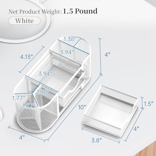 SUPEASY Mesh Desk Organizer, Pen Holder for Desk with 2 Drawers, White