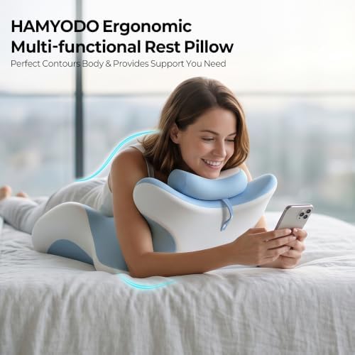 27° Angled Wedge Pillow, Support for Neck Back Waist(Sky Blue & White)