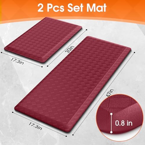 TranquilRelax 4/5 Inch Cushioned Anti Fatigue Kitchen Mats for Floor, Burgundy