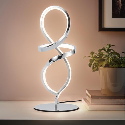 Modern Small Table Lamp with LED Spiral Design, 12W Chrome Nightstand Lamp