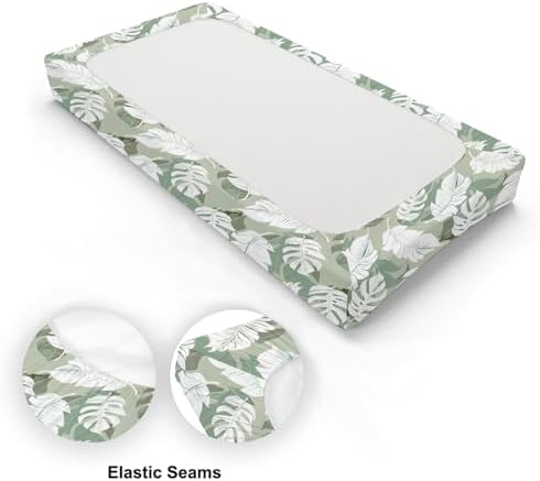 Summer Leaves Pattern Baby Changing Pad Cover, Unisex Leaves Nursery Diaper Changing Table Pad Mat Sheet for Boys Girls-16x32