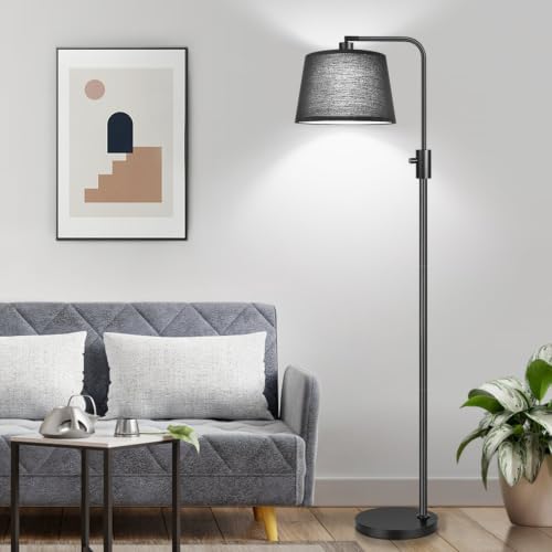 Nintiue [Upgraded] Dimmable Floor Lamp, 1000 Lumens LED Edison Bulb Included, Black Shade, Modern Arc Standing Tall Floor Lamp for Living Room Bedroom Office Dining Room