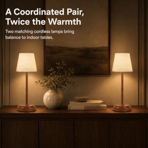 Cordless Table Lamps 2 Pack, Rechargeable Battery Operated Lamps, Wood