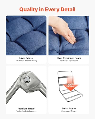 VEVOR Floor Chair, 5 Adjustable Positions Folding Floor Gaming Chair with Back Support, Armrests, and Cushion, Sturdy Metal Frame with Recycled Foam and Linen Fabric, for Reading, Relaxing, Dark Blue