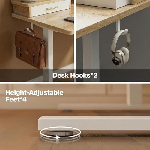 Grandder Electric Standing Desk with Two Drawers, Sit to Stand Up Height Adjustable Desk with Storage Shelf for Home Office, 55 * 24 Inch, Study, Ergonomic Adjustable Computer Desk, Oak