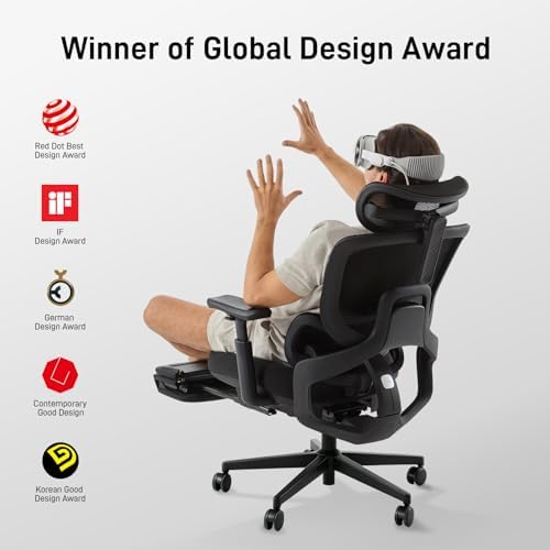 FLOW360 Ergonomic Mesh Office Chair with Footrest, Big&Tall Chair Black MS