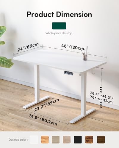 CubiCubi 48 x 24 Large One-Piece Electric Adjustable Standing Desk, White