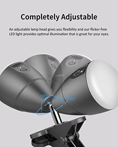 5000mAh Rechargeable Clip on Light, LED Reading Light, 3 Color Modes & Stepless Dimming, Cordless Reading Lamp with Clamp for Bed, Desk, Bedside Table, Camping