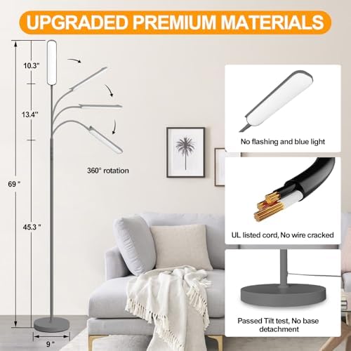 marctronic Grey LED Floor Lamp, 18W 1800LM Bright Floor Lamps with Remote & Works with Smart Plug, Dimmable Timing Eye Caring Reading Light Modern Standing Floor Lamp for Living Room Bedroom Office