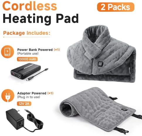 Cordless Heating Pad for Neck and Shoulders Back, 10000mAh Battery,2 Packs