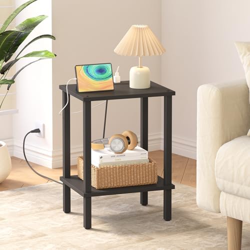 TUTOTAK End Table with Charging Station, Side Table, Nightstand