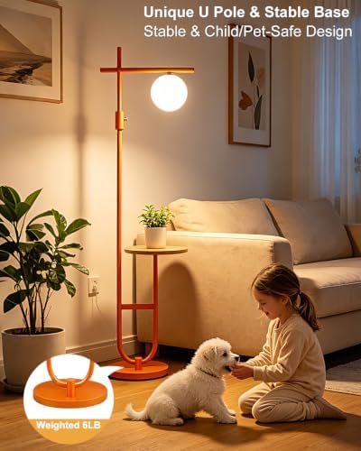 Lightdot Orange Floor Lamp with Table, 66IN Dimmable Corner Reading Lamp
