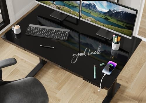 Claiks Small Glass Standing Desk with Drawers & USB Ports 35x19 Black