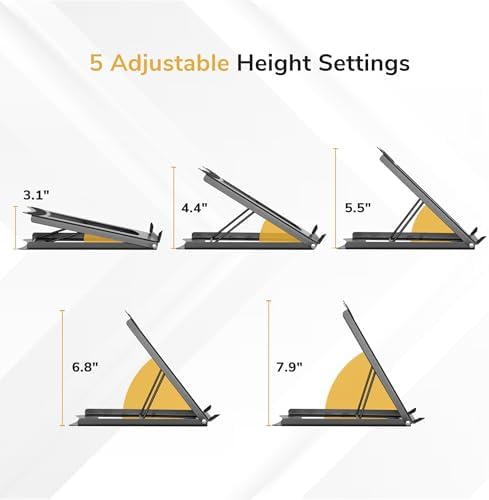 Mount-It! Laptop Stand for Desk, Adjustable Height Steel Laptop Riser for 10–15 Inch Laptops & Tablets, Foldable Portable Laptop Stand with Ventilated Cooling Design, Ergonomic Computer Stand, Black