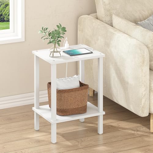 TUTOTAK End Table with Charging Station, Side Table, Nightstand