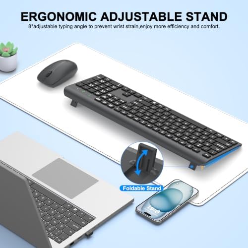 Wireless Keyboard and Mouse Combo, Full-Size Silent Ergonomic Keyboard and Optical Mouse, Long Battery Life, 2.4G Lag-Free Mice Keyboard for Computer,Mac,Laptop,PC,Windows(Gray)