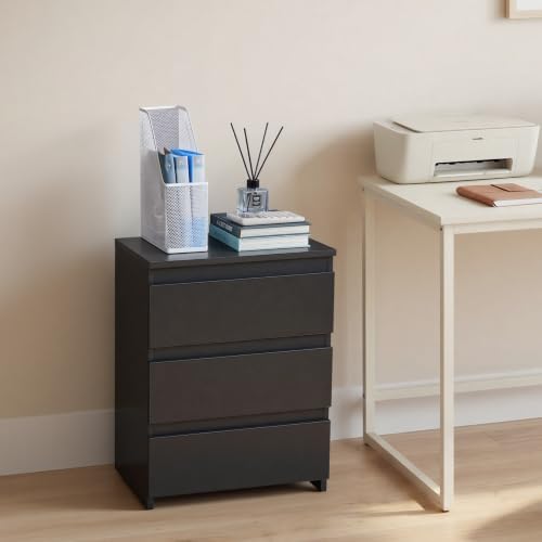Yaheetech Small Nightstand with 3 Drawers, Bedroom Storage Dresser, Black