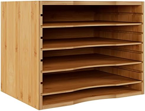 Bamjoy Bamboo 5 Tier Desktop Organizer, Paper Organizer Mail Sorter, File Holder Letter Document Storage with Adjustable Shelves for School Home Office, Natural