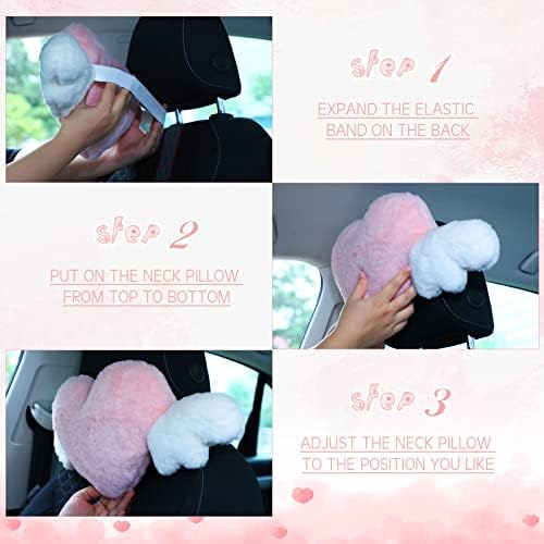 Macarrie 2 Pcs Heart Plush Car Headrest Pillow Angel Wings