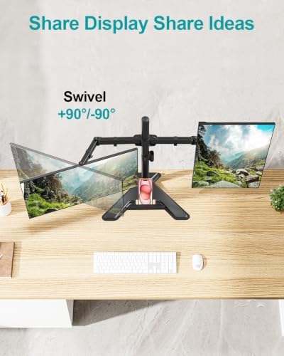 MOUNT PRO Dual Monitor Stand, Free-Standing Full Motion Monitor Desk Mount Fits 2 Screens up to 27 inches,17.6lbs with Height Adjustable, Swivel, Tilt, Rotation, VESA 75x75 100x100, Black