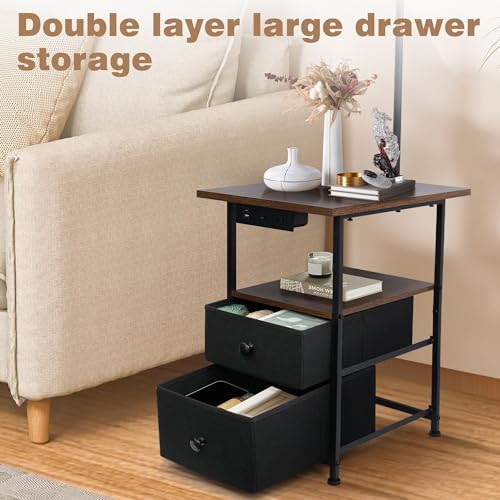 PESRAE Floor Lamp with Table & 2 Drawers, End Table with Lamp, Rustic Brown