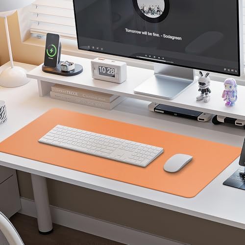 Boutilon Leather Desk Pad Protector,Non-Slip Mouse Pad,Laptop Desk Pad,Office Mouse Mat,Waterproof Leather Desk Blotter,Desk Writing Pad for Office and Home (S-Orange,24"x 14")