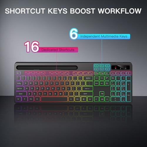 Soueto Wireless Keyboard with 7 Colors & 4 Modes RGB Backlit, Ergonomic Keyboard with Wrist Rest, Phone Tablet Holder, 2.4G Light Up Computer Keyboard with Numeric Keypad for Mac, Windows