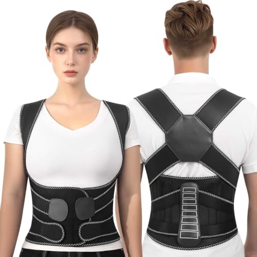Back Brace Posture Corrector for Women and Men Upgraded Dynamic Traction Correction System Adjustable Shoulder Support Straightener Helps Reduce Upper Lower Back Pain Suitable for Hump Scoliosis Black Medium