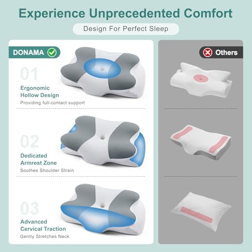 DONAMA Cervical Pillow Ergonomic Memory Foam Pillow for Neck Support