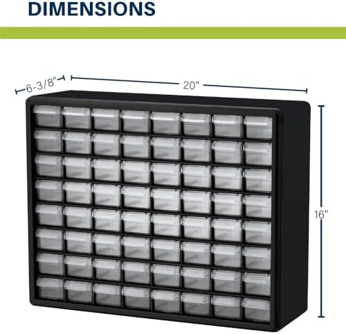 Akro-Mils 64-Drawer Plastic Drawer Storage Cabinet for Garage Organization, Bead Organizer, Building Bricks Storage, Teacher Toolbox, Makeup Organizer, 20-Inch W x 6-Inch D x 16-Inch H, 10164 Yellow