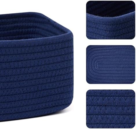 MiniArk Small Storage Baskets for Organizing | Closet Organizer Bins | Shelf Toy Basket | Woven Rope Baskets | Cube Decorative Box | Shallow Basket | 11.5x7.5x4.7” | 4 Packs Navy Blue