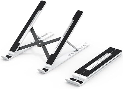 OMOTON Laptop Stand, Laptop Stand for Desk Ergonomic 7-Levels Angles Adjustable Computer Stand, Portable ABS Laptop Riser Holder Compatible with All Laptops and iPad（10-15.6", White