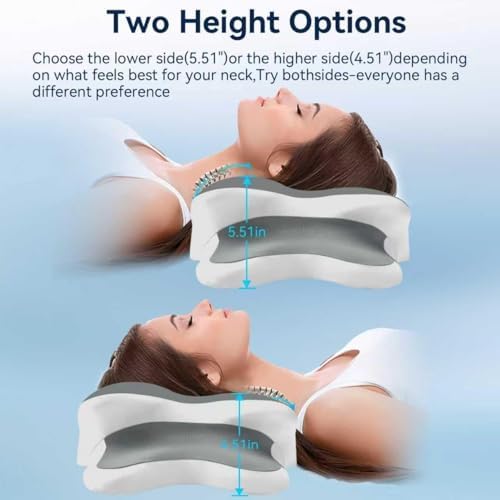 Ergo Pillow for Sleep Apnea, Neck Pain & Snoring Relief, Cervical Neck Pillow for Side Sleeper,Orthopedic Memory Foam w/Ergonomic Neck Support, Medium Soft (Whitegrey, Queen Size)
