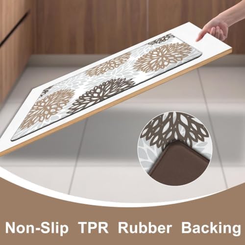Cushioned Anti-Fatigue Kitchen Mats for Floor – Non-Slip Waterproof Memory Foam Runner, Extra Wide & Long, Comfortable Standing Mat for Kitchen, Sink, Office, Laundry, Brown Gray