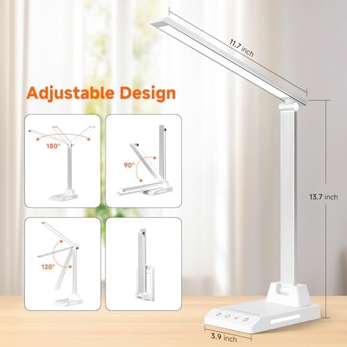 ShineTech LED Desk Lamp for Home Office,Foldable Reading Lamp with Adapter