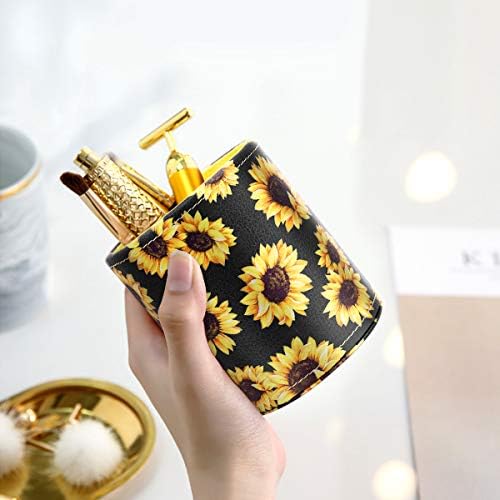 Round Leather Pen Holder for Desk, Sunflower