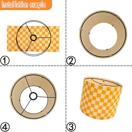 Modern Lamp Shade with Colorful and Natural Checkered Pattern Bamboo Made, Translucent Drum Shape, 11.8 Inch for Table and Floor Lamps, Ideal for livingroom bedroom (Orange)